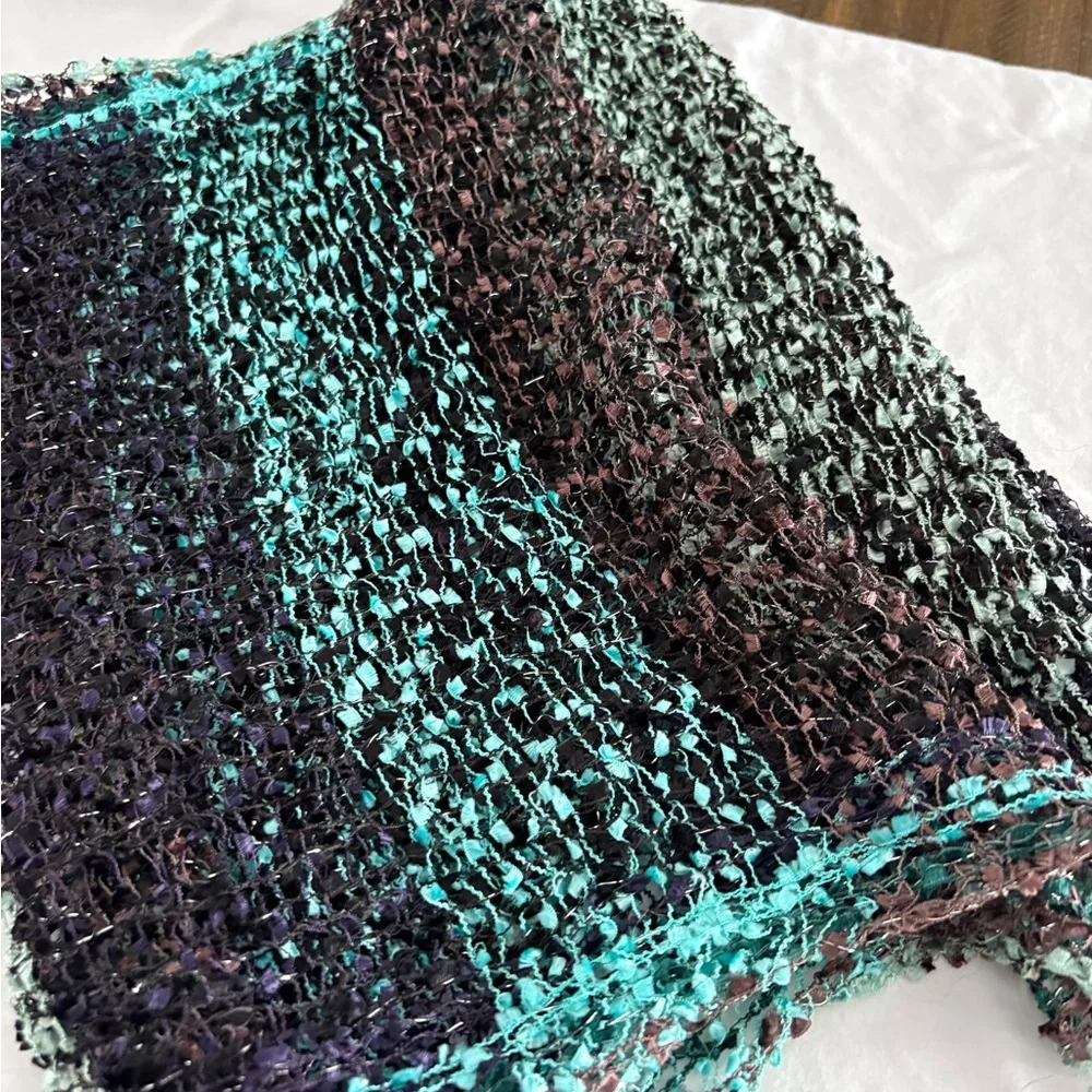 Krazy Kat Women's Multi Color‎ Brown Black Turquoise Scarf Long Fringe Netting
